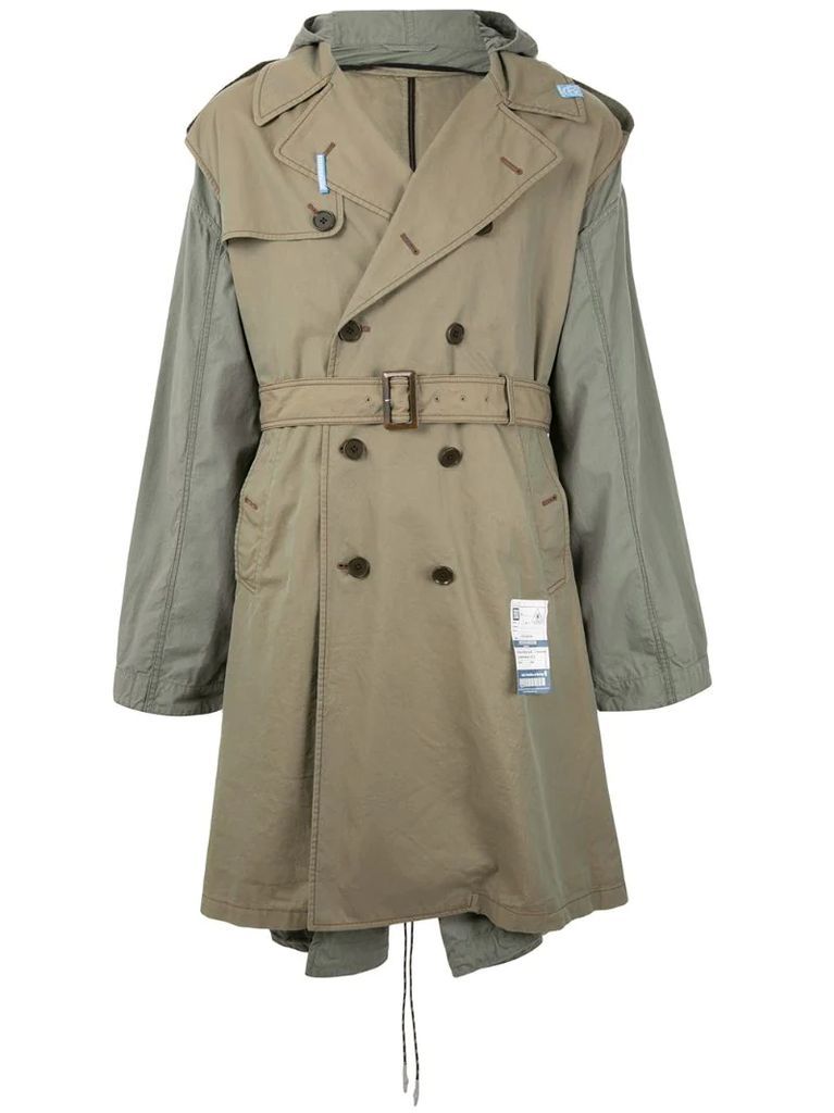 two-tone hooded trench coat