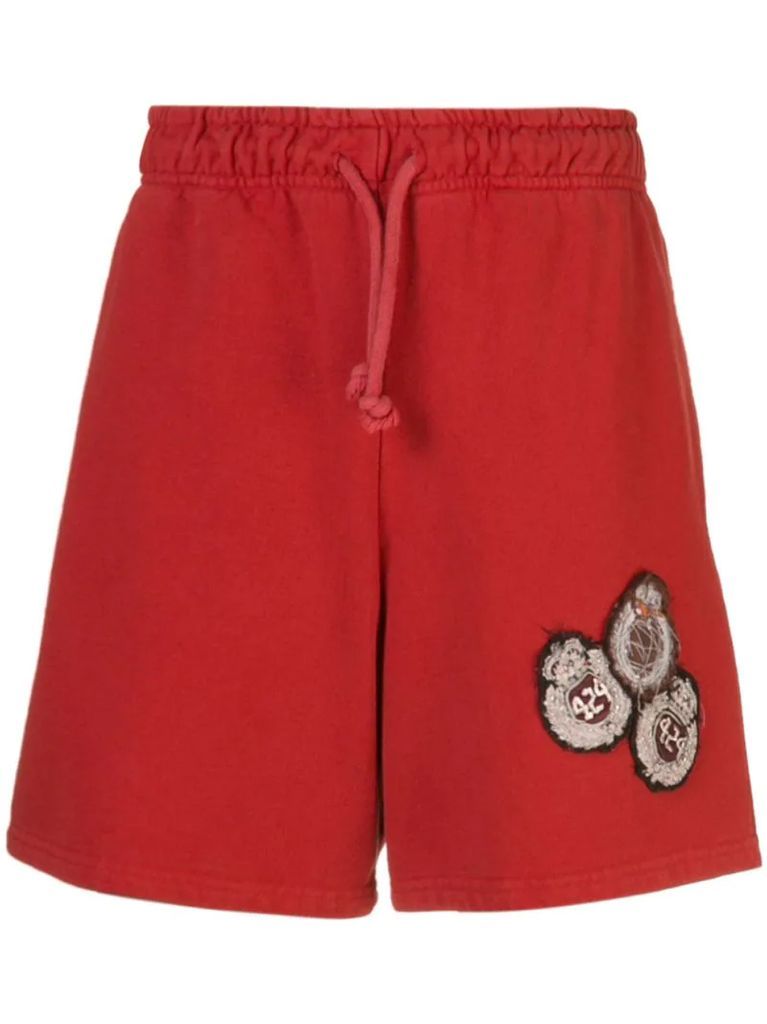 jersey shorts with patches on the front