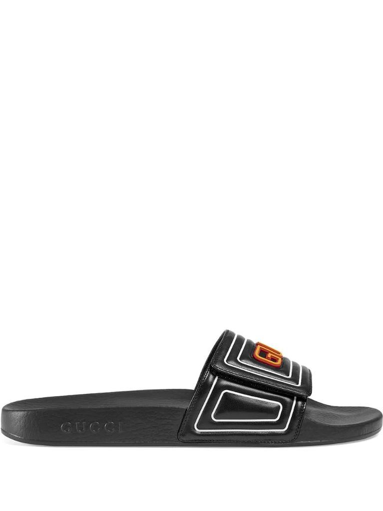 logo leather slide sandal