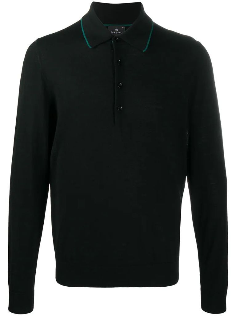knitted long-sleeved polo shirt