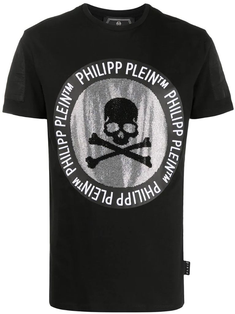 rhinestone-skull logo T-shirt