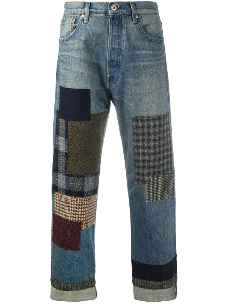straight leg patchwork jeans