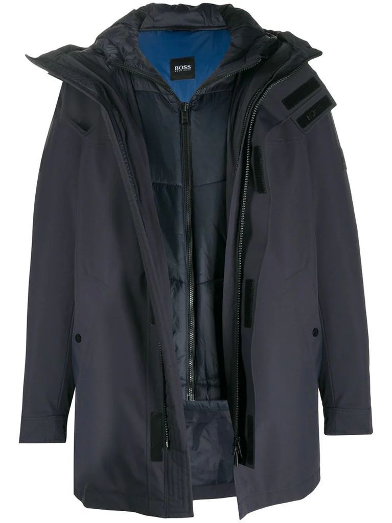 logo-print hooded coat