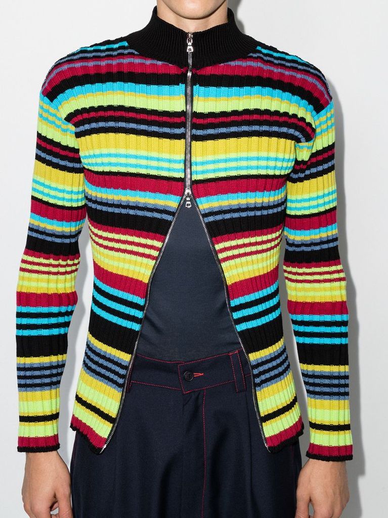 stripe knit zip-up sweatshirt