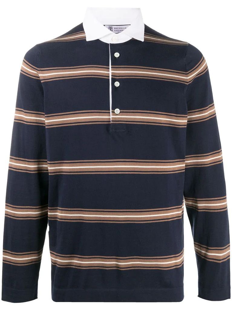 striped long-sleeve polo shirt