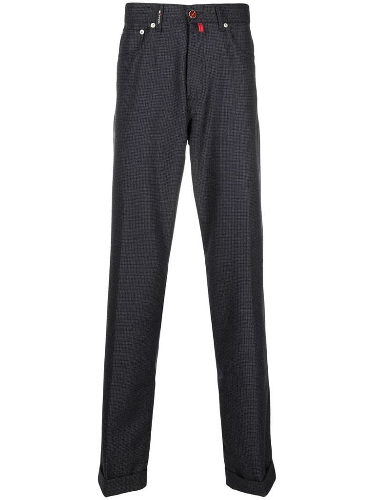 micro-check pattern trousers