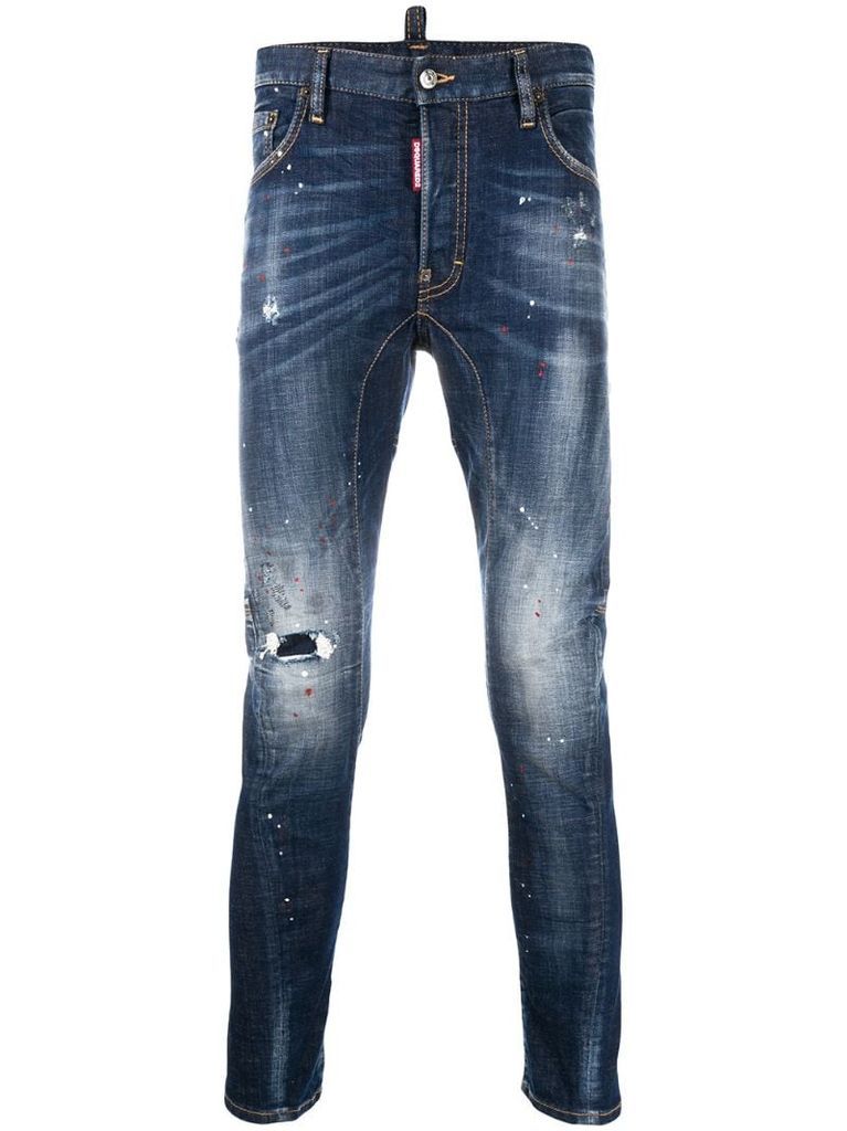 skinny paint splattered jeans
