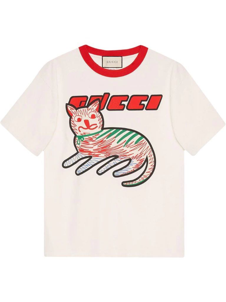 cat-print organic-cotton T-shirt