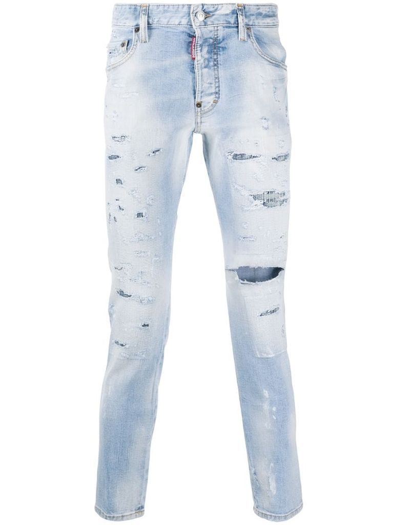 bleach wash distressed jeans