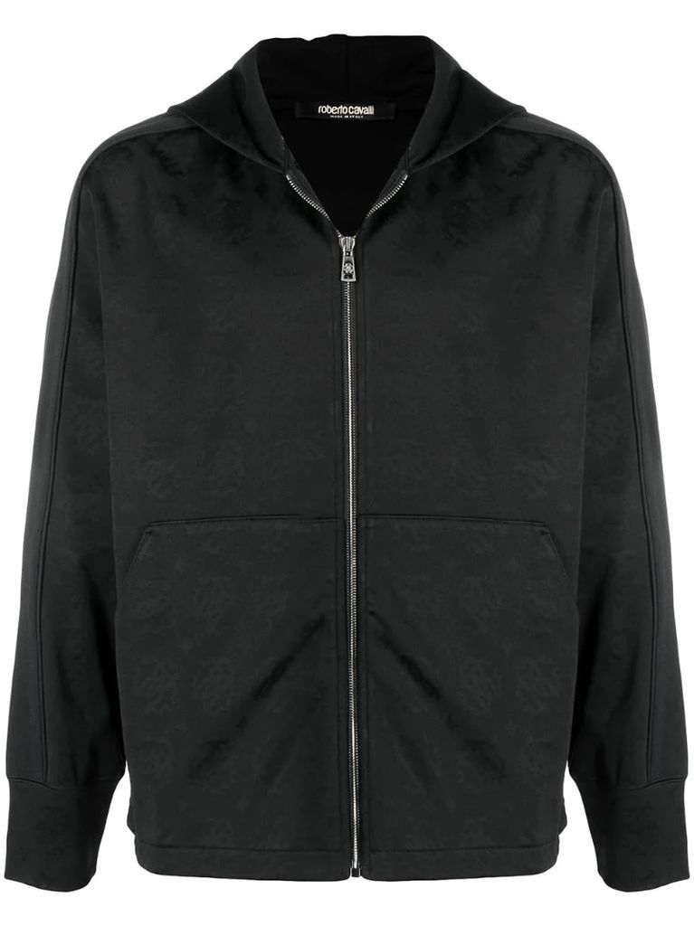 monogram-jacquard zip hoodie