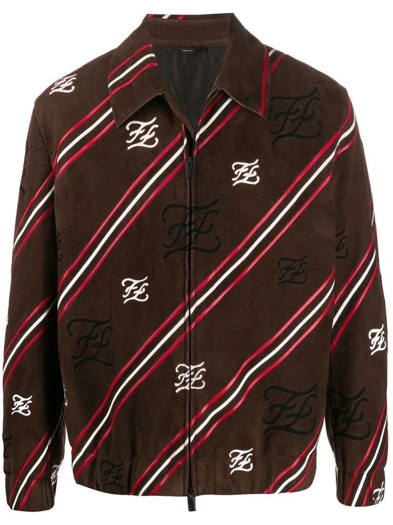 striped Karligraphy zipped jacket
