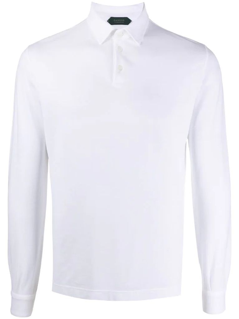 point-collar long sleeved polo shirt