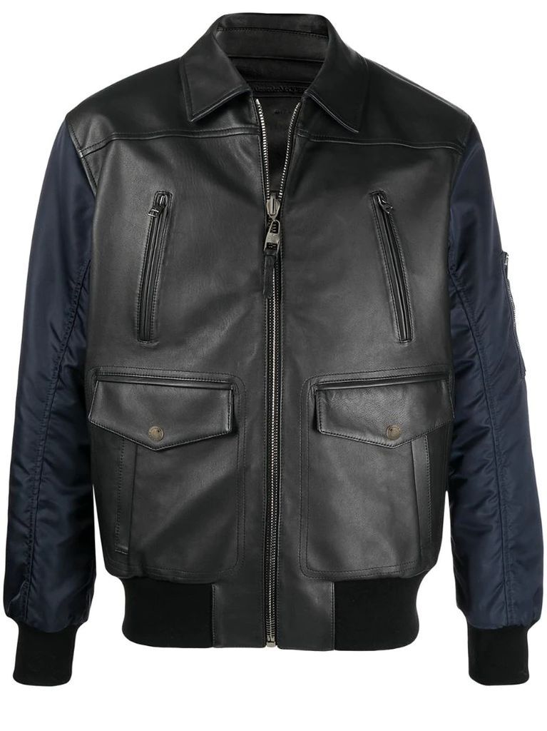 contrast-sleeve leather jacket