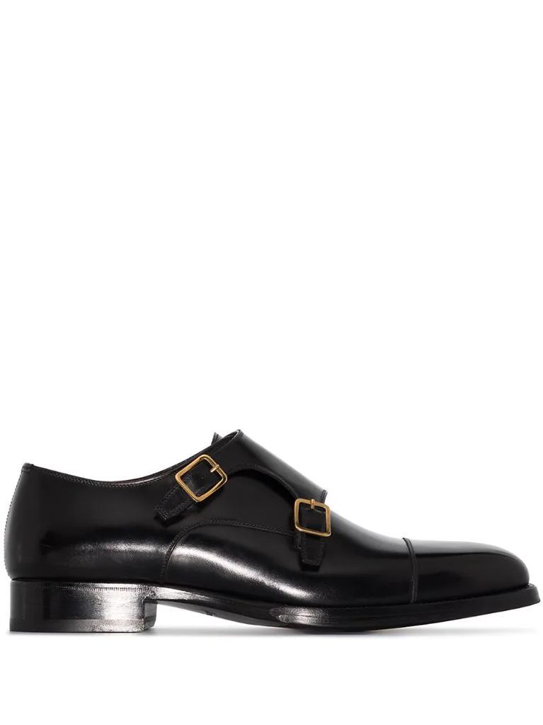 buckle-strap leather monk shoes