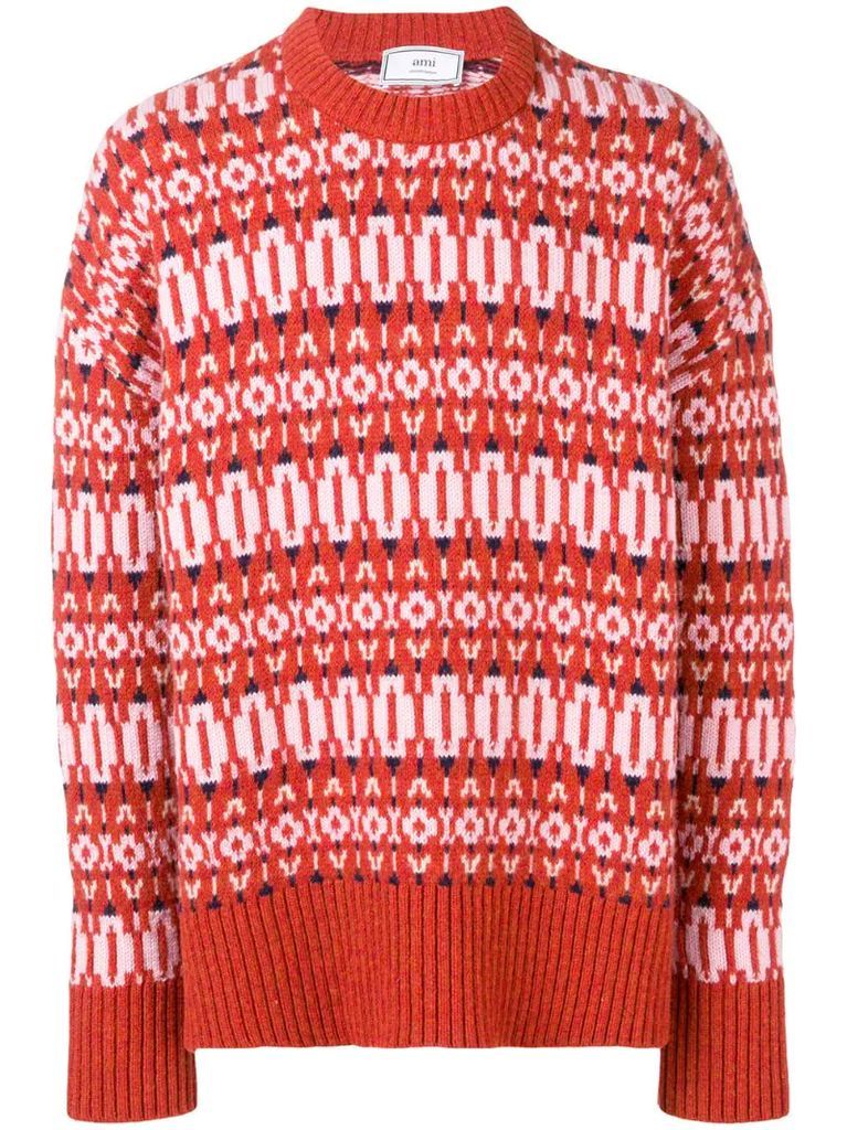crew neck Sweater Nordic Jacquard Pattern