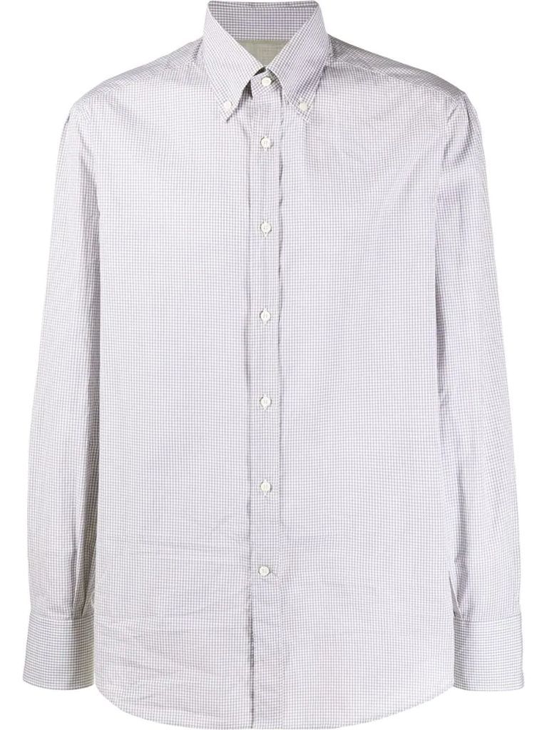 micro gingham patterned curved hem shirt