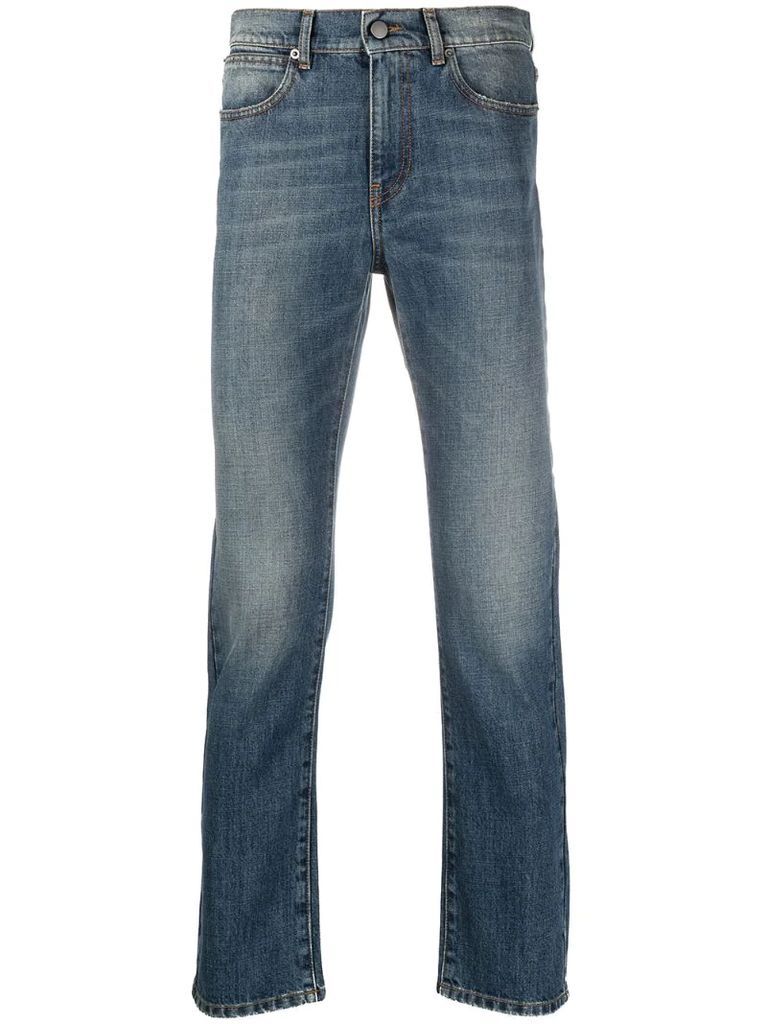 mid-rise stonewashed straight-leg jeans