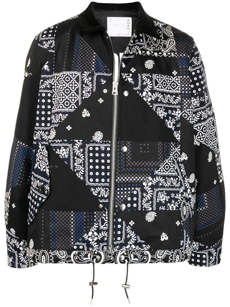 patchwork-print zip-up jacket