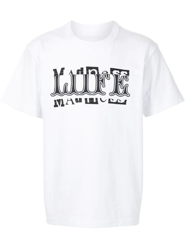 spliced slogan-print cotton T-shirt