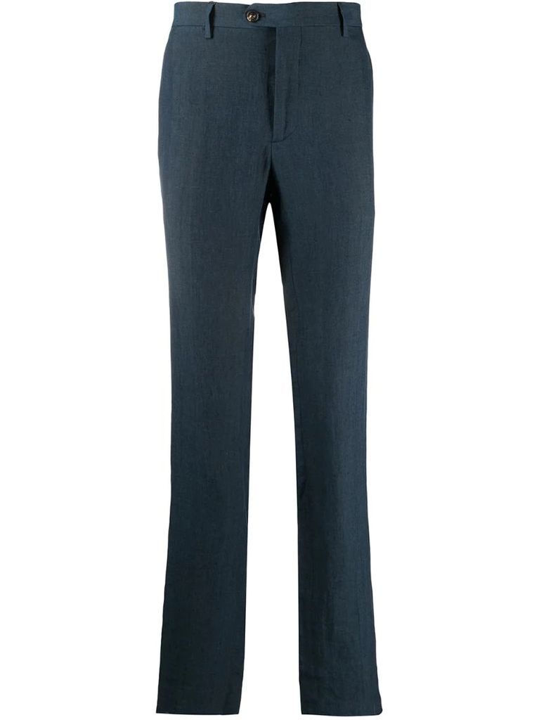 pressed crease linen trousers