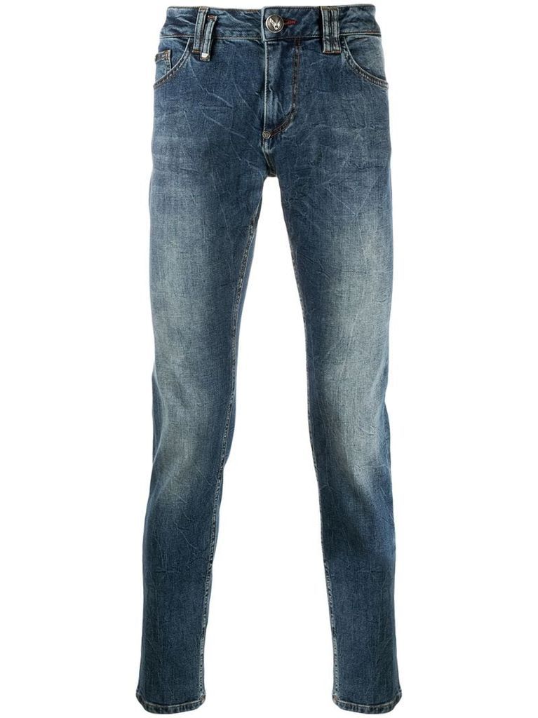 straight leg stonewashed jeans