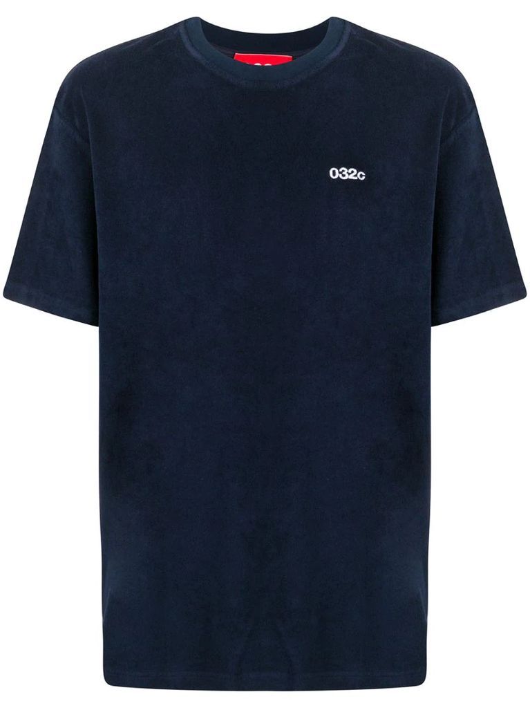 logo-embroidered velour T-shirt