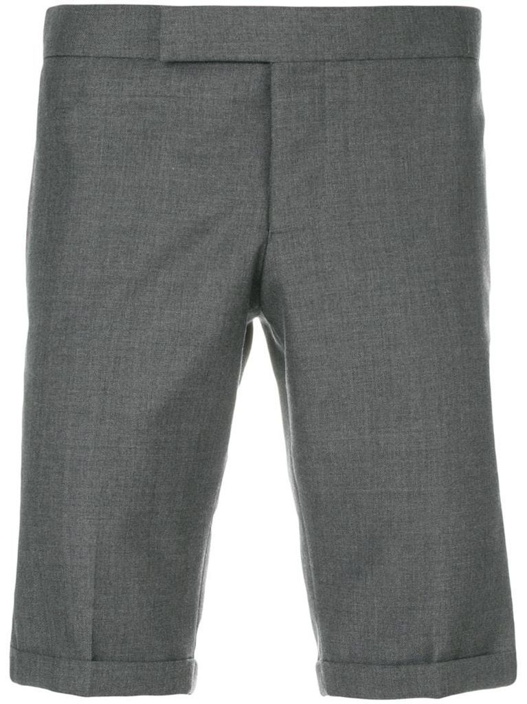 Engineered Striped Side Seam Solid Wool Twill Skinny Shorts