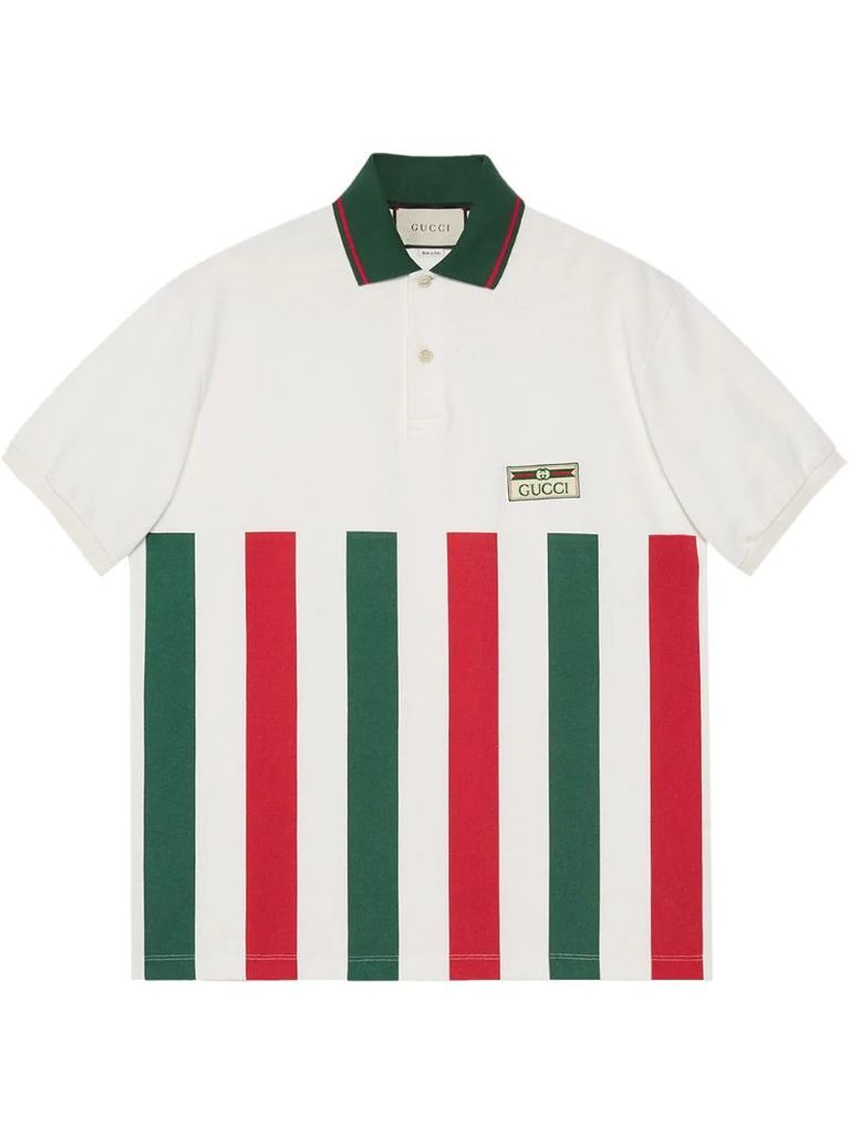 Web-striped oversize polo shirt