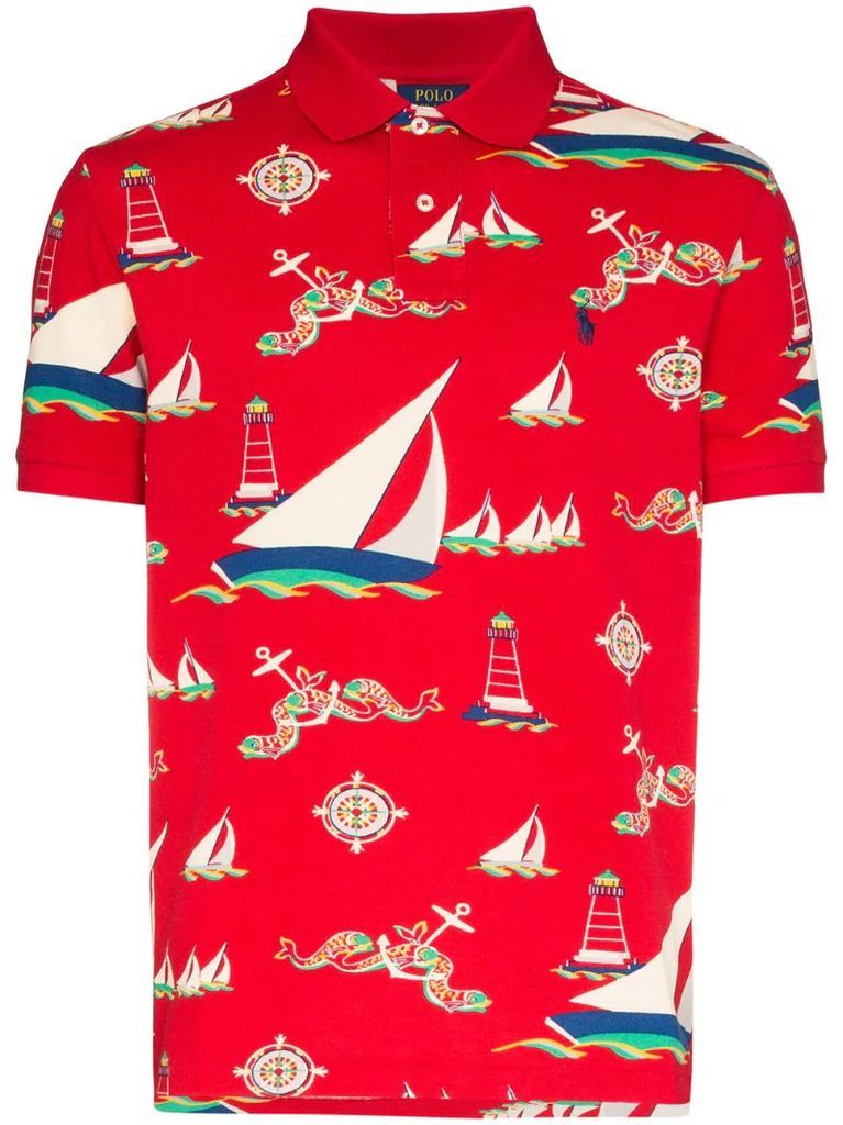 Boat print polo shirt