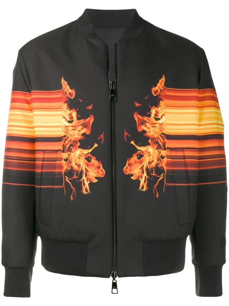 flame print bomber jacket