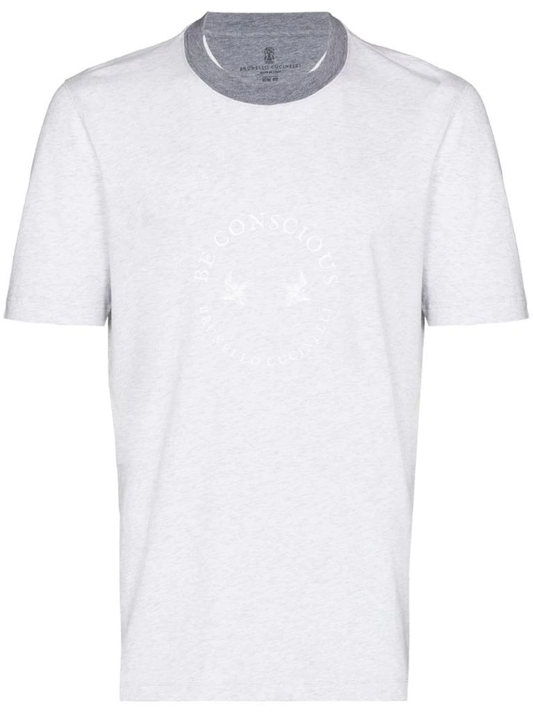contrasting collar logo print T-shirt