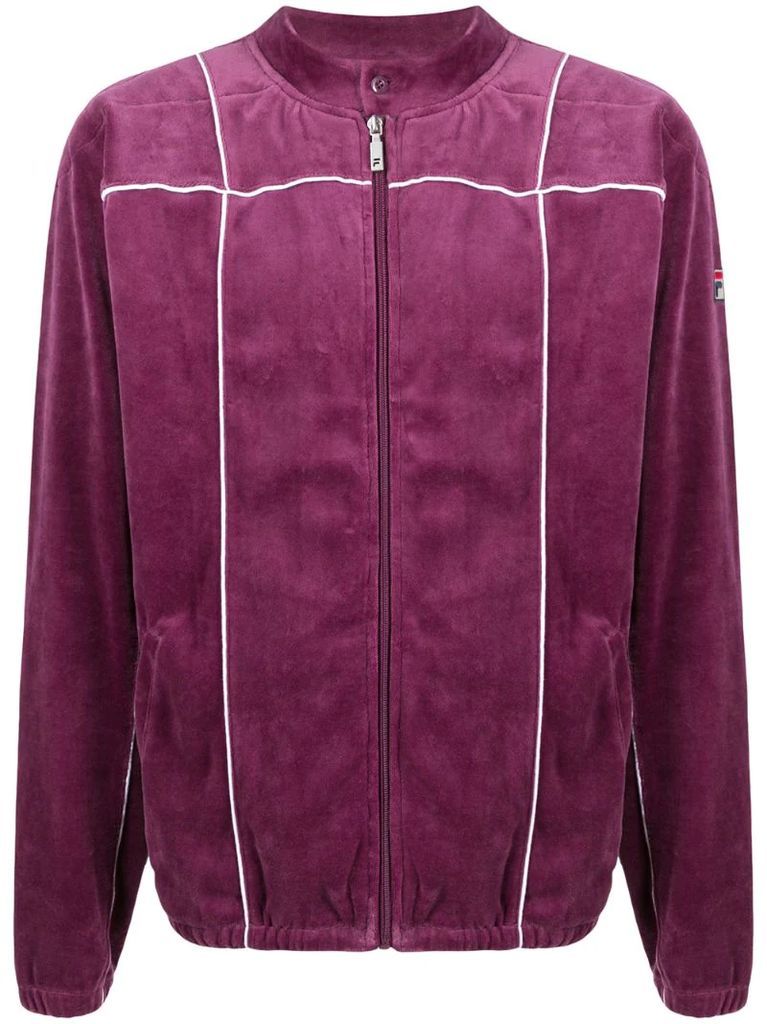 collarless velour track jacket