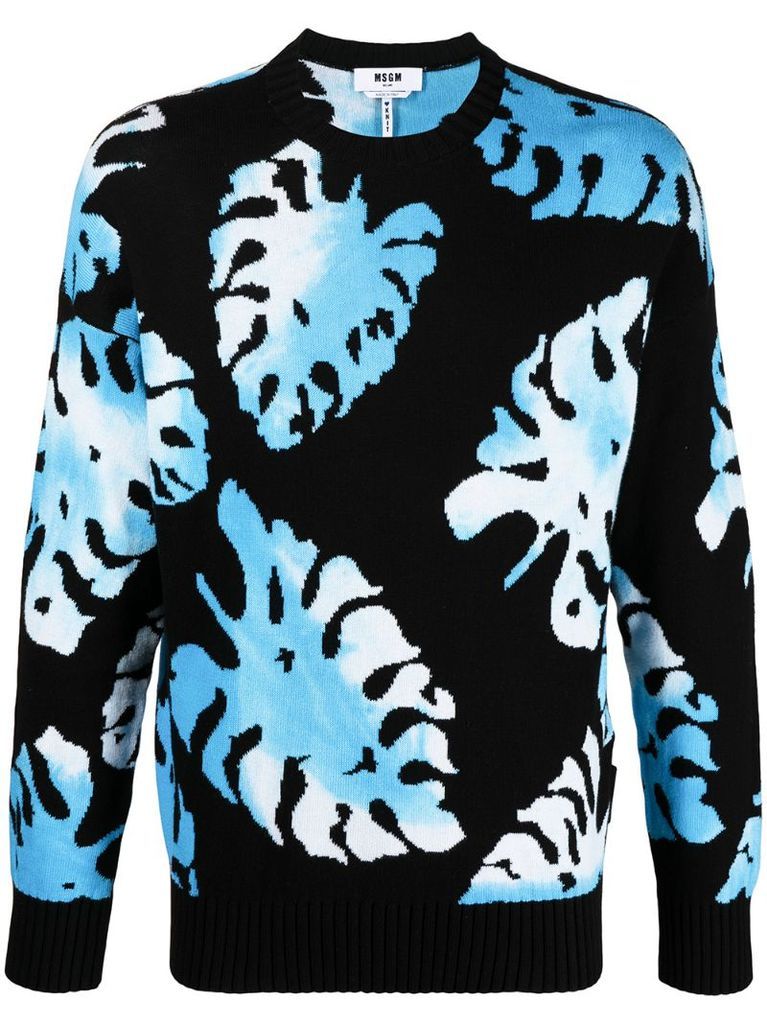 monstera leaf-print jumper