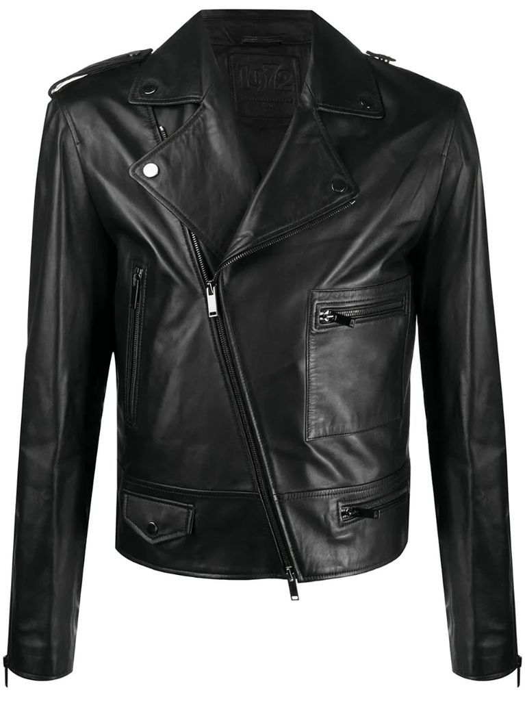zipped-pocket biker jacket