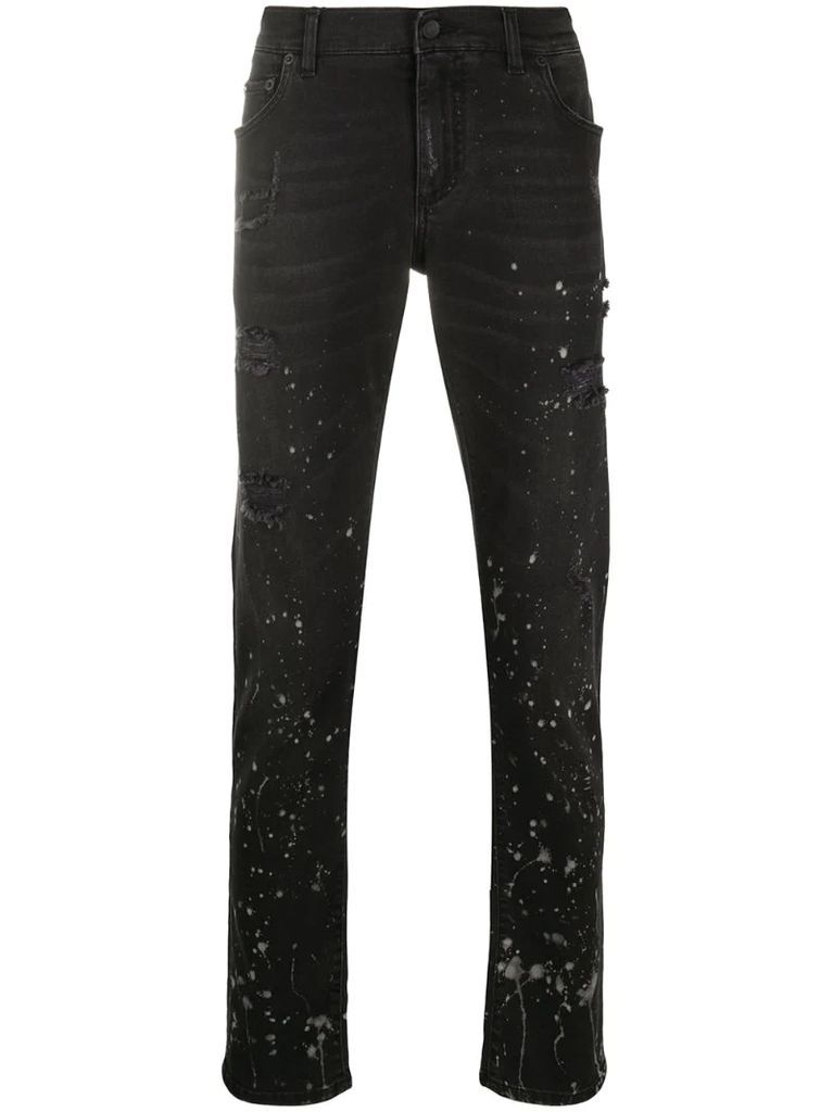 paint-splatter slim-fit jeans