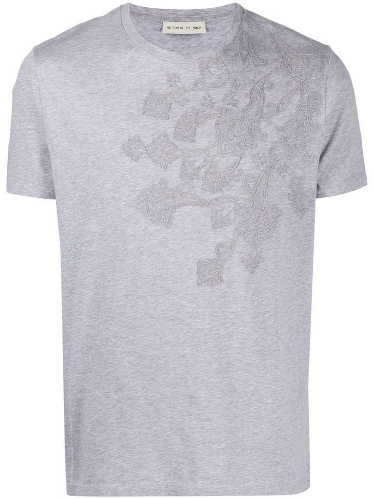 paisley-embroidered cotton T-shirt