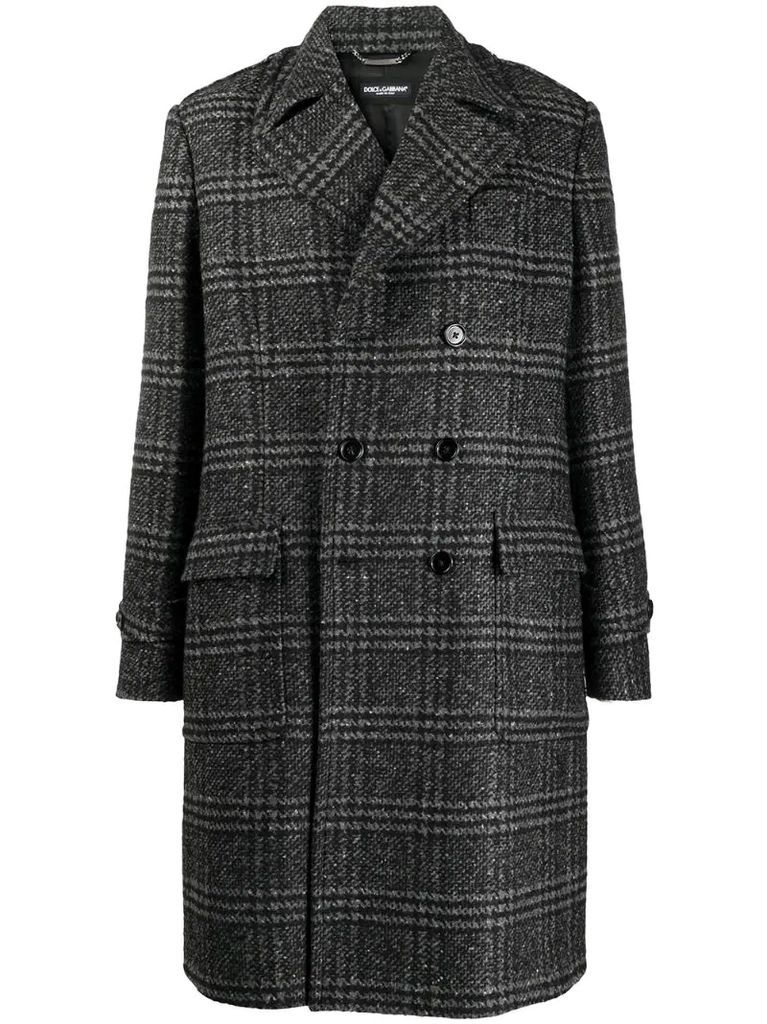 checked double-breasted coat