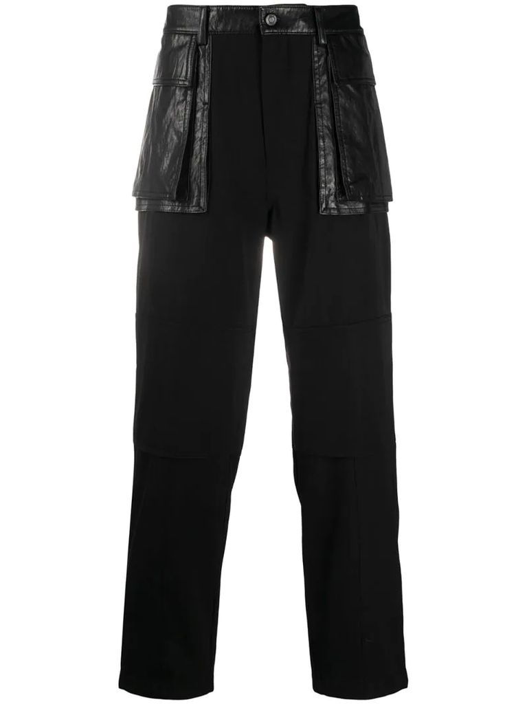 faux leather-panelled trousers