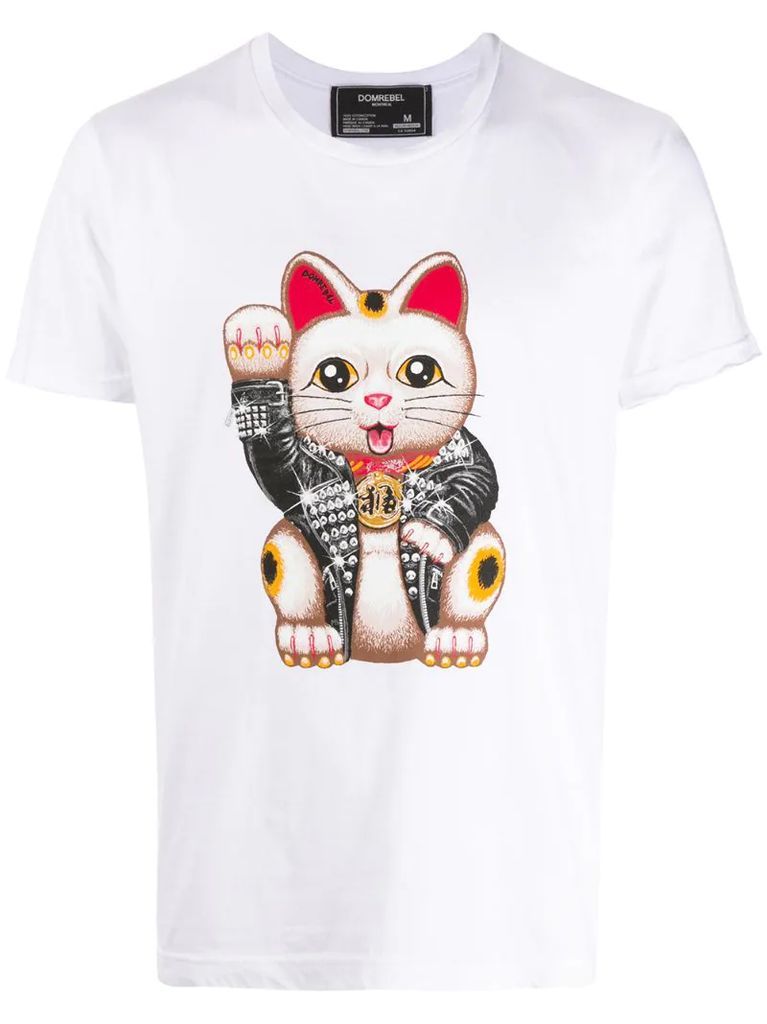 Lucky maneki-neko print T-shirt