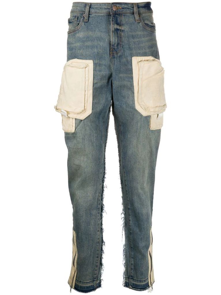 contrast-pockets mid-rise tapered jeans