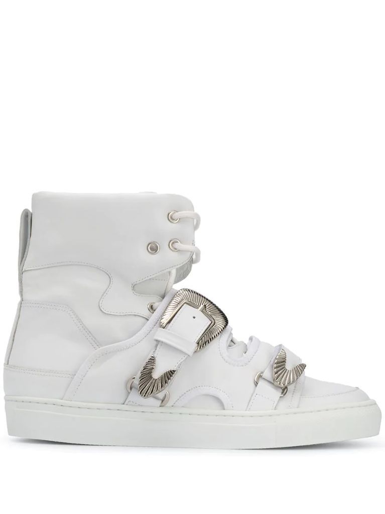 buckled strap high-top sneakers