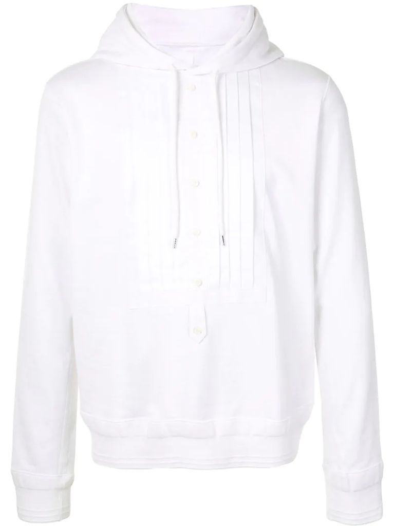pleated bib button-up hoodie