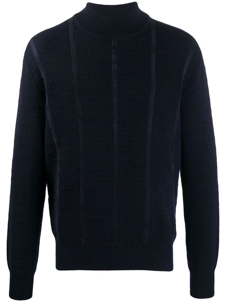 cashmere rib skin sweater with leather stripes