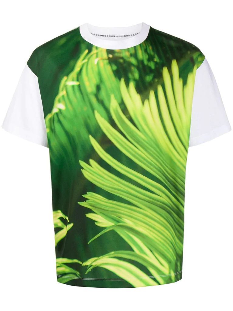 tropical-print contrast T-shirt