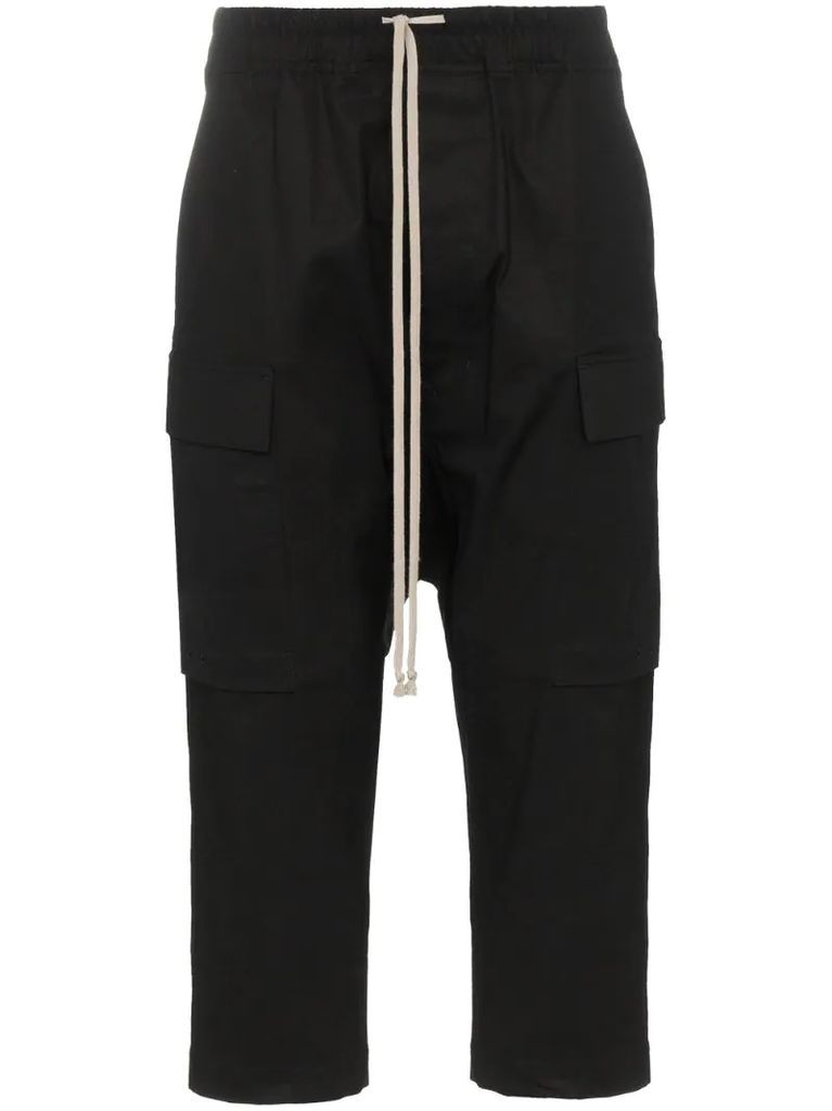 drawstring cropped cotton blend cargo trousers