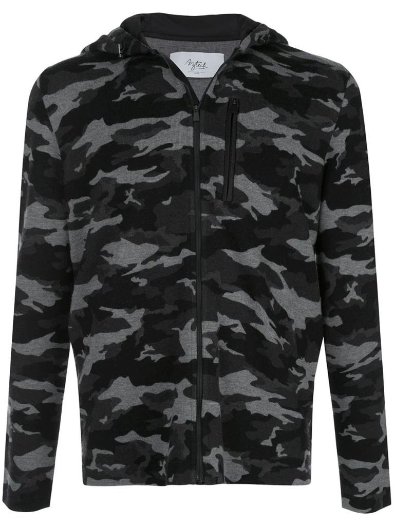 zipped camouflage print hoodie