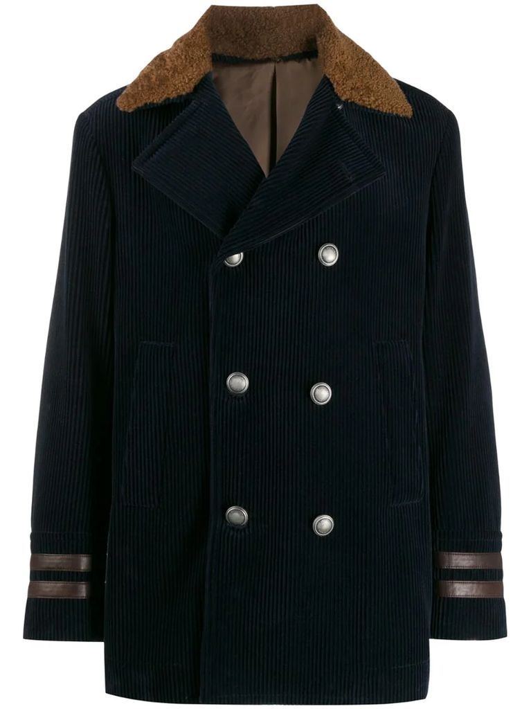 double-breasted corduroy peacoat
