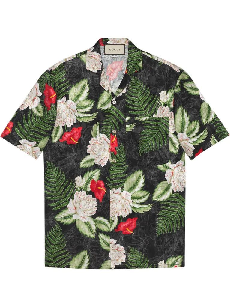 leaf-print short-sleeved shirt