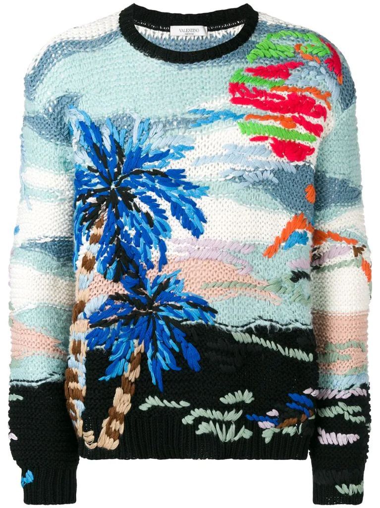 tropical jacquard-knit jumper