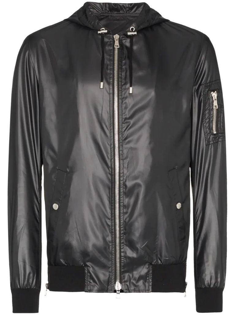 faux leather hooded jacket